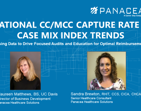 Image reads National CC/MCC capture rate and case mix index trends using data to drive focused audits and education for optimal reimbursement