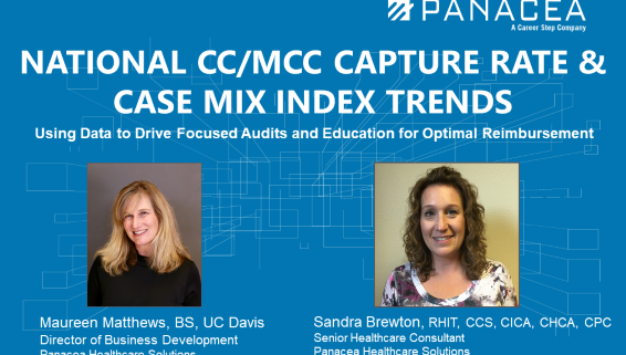 Image reads National CC/MCC capture rate and case mix index trends using data to drive focused audits and education for optimal reimbursement