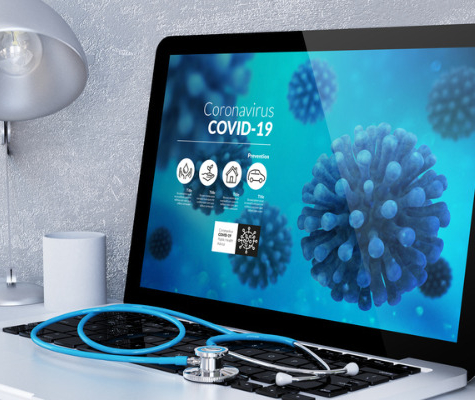 Image of laptop with Coronavirus COVID-19 text on screen