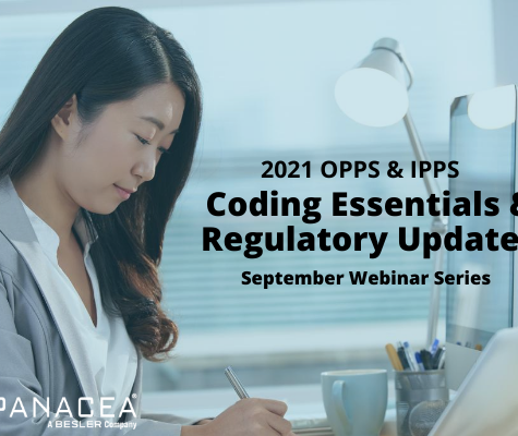 Image of an Asian woman working at a desk with text that reads 2021 OPPS & IPPS Coding Essentials and regulatory Updates September Webinar Series