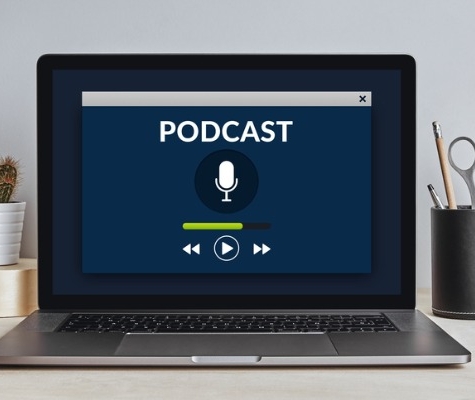 Image of a computer screen with a podcast screen playing